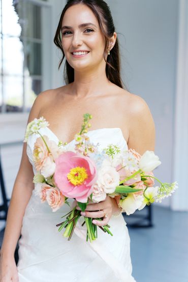 Bride wearing fresh, skin-focused wedding makeup