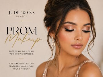 Elegant prom makeup featuring soft glam and full glam styles by Judit &amp; Co. Beauty.