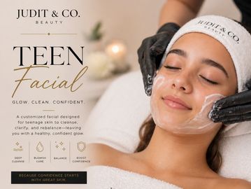 Teen enjoying a relaxing facial treatment at Judit &amp; Co. Beauty.