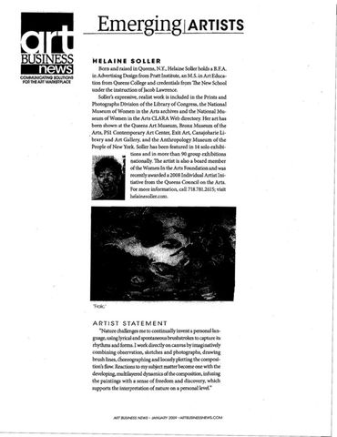 Art Business News 2009 Emerging Artists article “Helaine Soller”