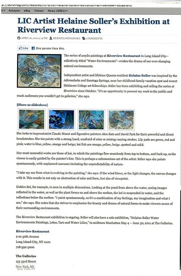 BOROMagazine.com 2011 online review “LIC Artist Helaine Soller’s Exhibition at Riverview Restaurant”