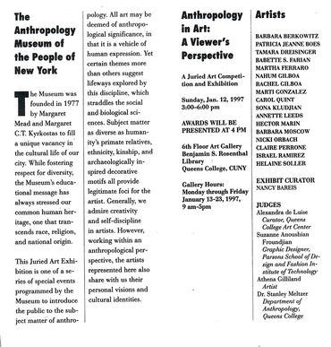 Flyer from Queens College exhibit “Anthropology in Art: A Viewer’s Perspective”