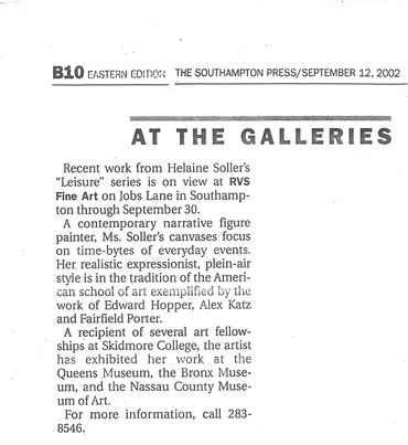 Southampton Press At The Galleries 2002 review of “Leisure” series of paintings at the RVS Gallery