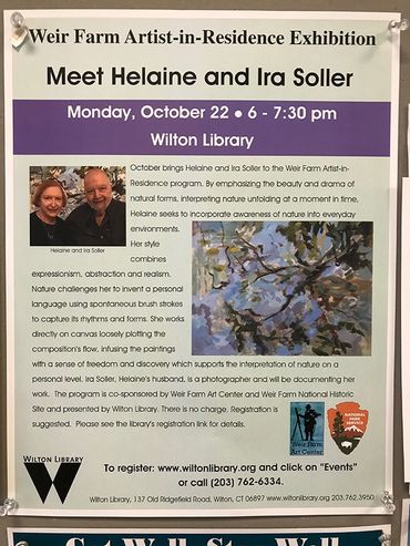 Weir Farm 2018 Artist-Residence Exhibition artist’s talk poster “Meet Helaine and Ira Soller”