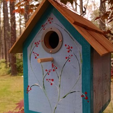 We use mostly reclaimed wood in our bird homes, Herb Boxes and picture frames.  You can chose from o