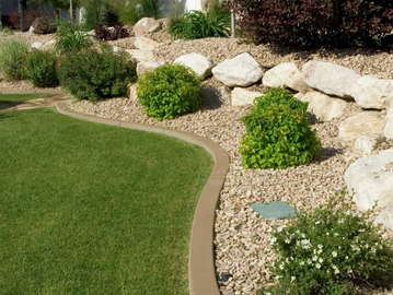 Yard stones and gravel. Yard landscaping and designing.
