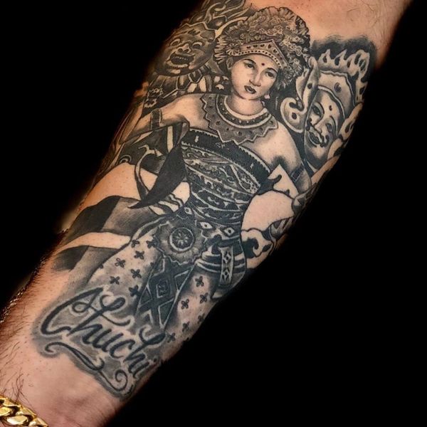 Balinese girl tattoo by Steve Santacruz