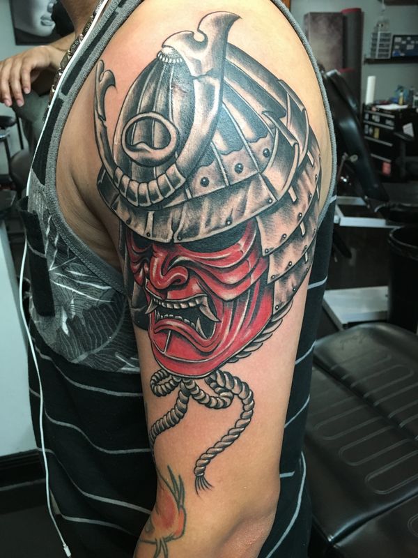 Hannya mask tattoo by Steve Santacruz