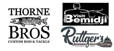 Three outdoor-themed logos featuring fishing, tourism, and a lakeside resort.