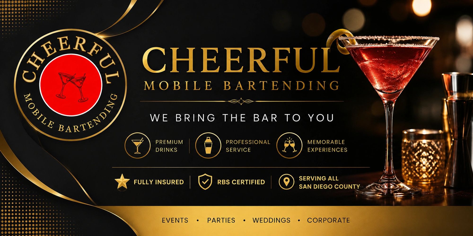 CHEERFUL MOBILE BARTENDING, PROVIDE BARTENDER, BARTENDING SERVICE IN SAN DIEGO, CA
