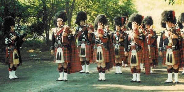 The Morton Highlanders in full dress uniforms.