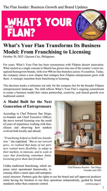 Founder Chef Princess Rosario San Diego discusses licensing shift at What’s Your Flan.