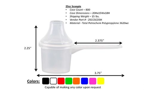 25cc and 25ml plastic scoop with funnel for pouring supplement powders