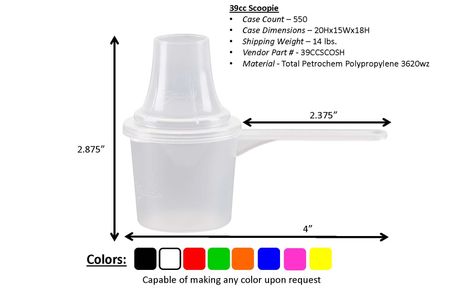39cc and 39ml plastic scoop with funnel for pouring supplement powders