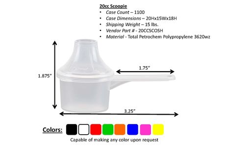 20cc and 20ml plastic scoop with funnel for pouring supplement powders
