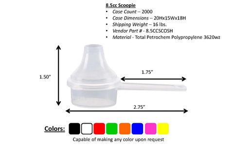 8.5cc and 8.5ml plastic scoop with funnel for pouring supplement powders