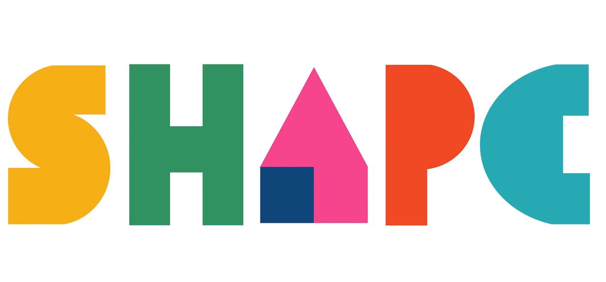 Colorful letters spelling 'SHAPE' with geometric design.
