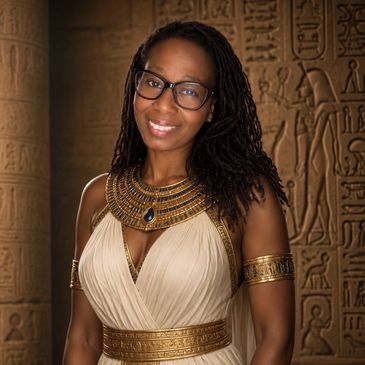 Woman dressed in ancient Egyptian attire.