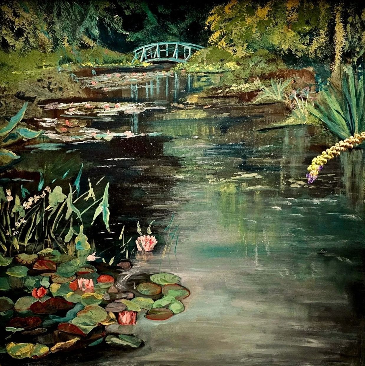 Among the Lilies 
Gouache and oil on wood (small)
£125