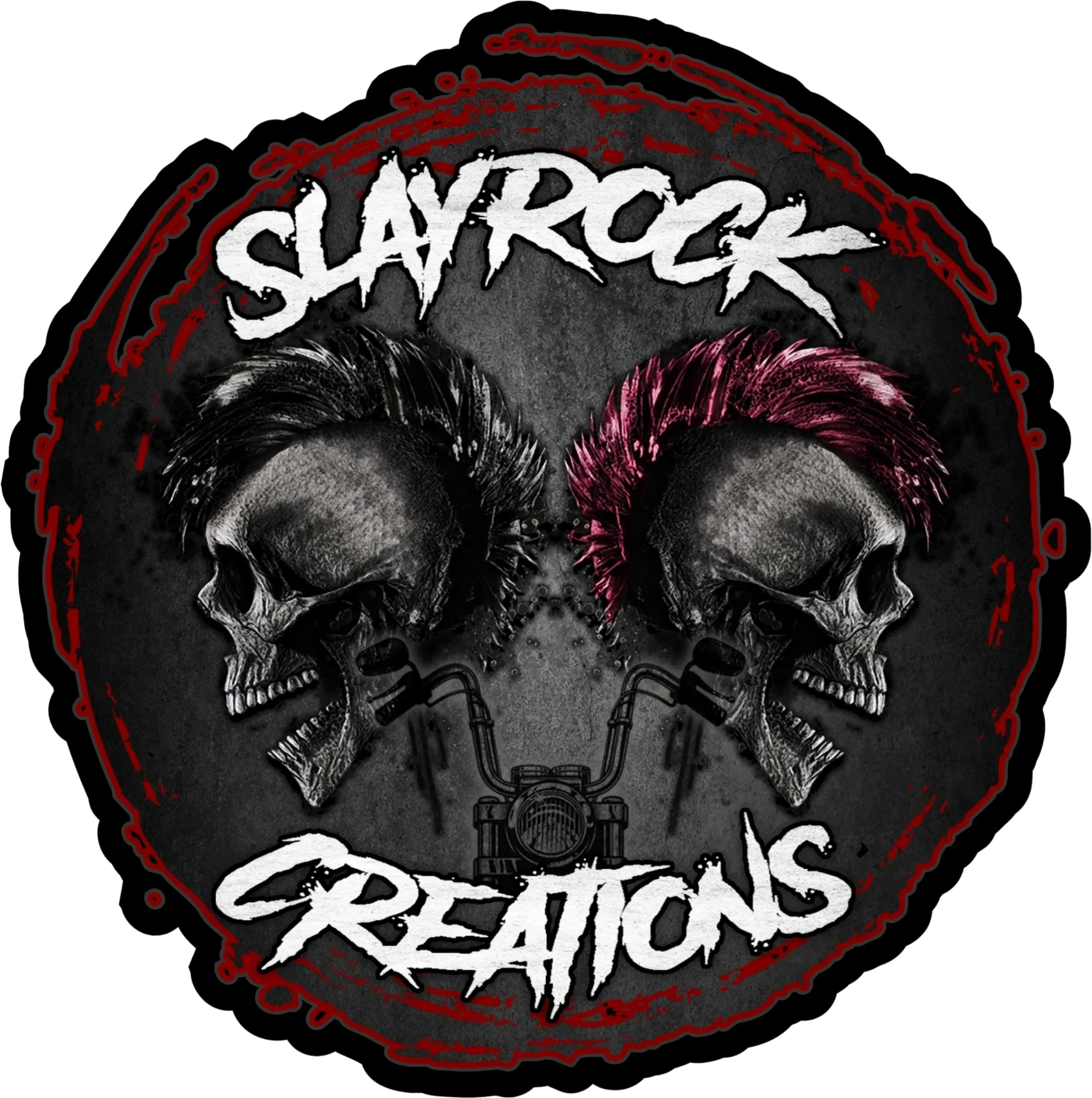 SlayRock Creations logo.  Custom Derby covers for Harley Davidson Motorcycles