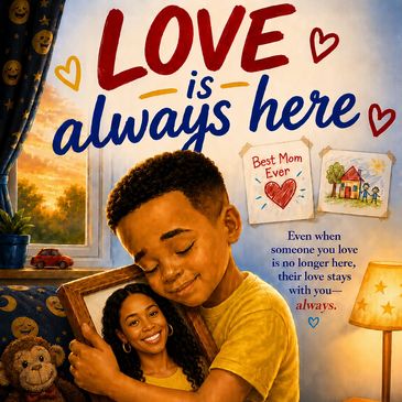 A boy hugs a framed photo of his mom with love and warmth in his bedroom.