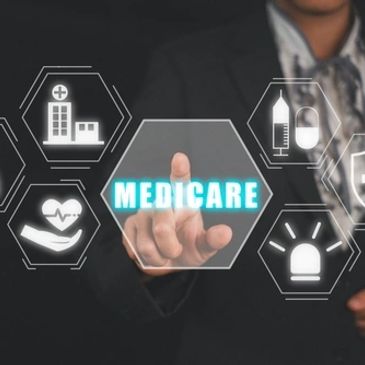 Person interacting with a virtual Medicare interface.
