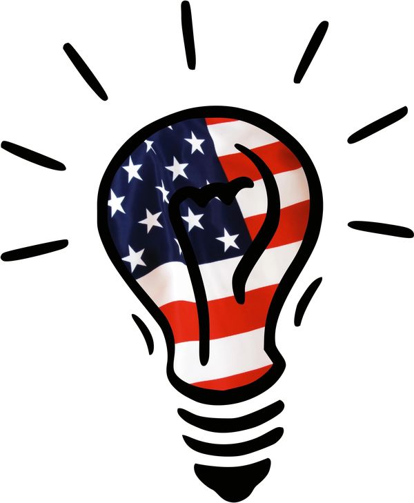 Light bulb with American flag design.