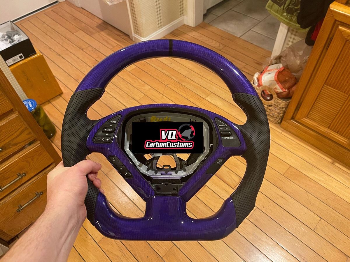IN STOCK g37 black leather purple carbon fiber steering wheel