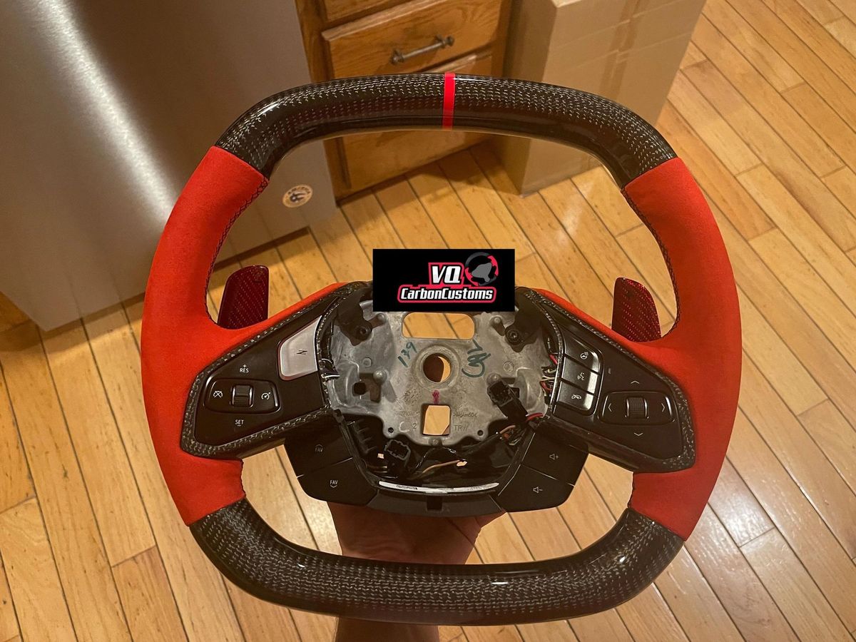 IN STOCK 2020+ c8 corvette red alcantara carbon fiber steering wheel