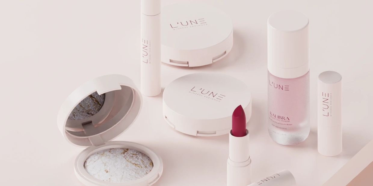 Makeup products on table