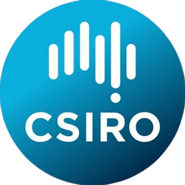Blue circular CSIRO logo with vertical white bars.