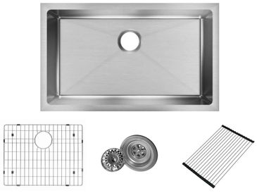 28in 30" kitchen sink stainless steel 18 gauge with strainer, grid, roll up mat