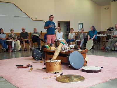 Full-day group drumming retreat at Bethany Retreat Center, Frenchville, PA