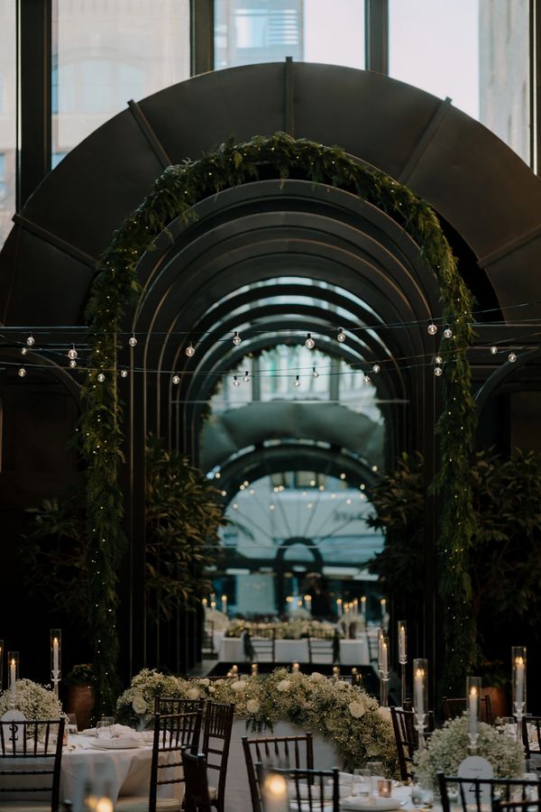 cedar and baby's breath wedding decor in pioneer square seattle at europa events the court in the sq