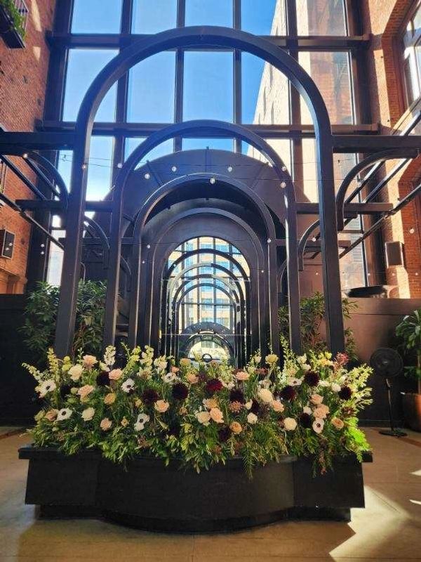 Autumnal flower meadow created for wedding ceremony at Europas court in the square venue 