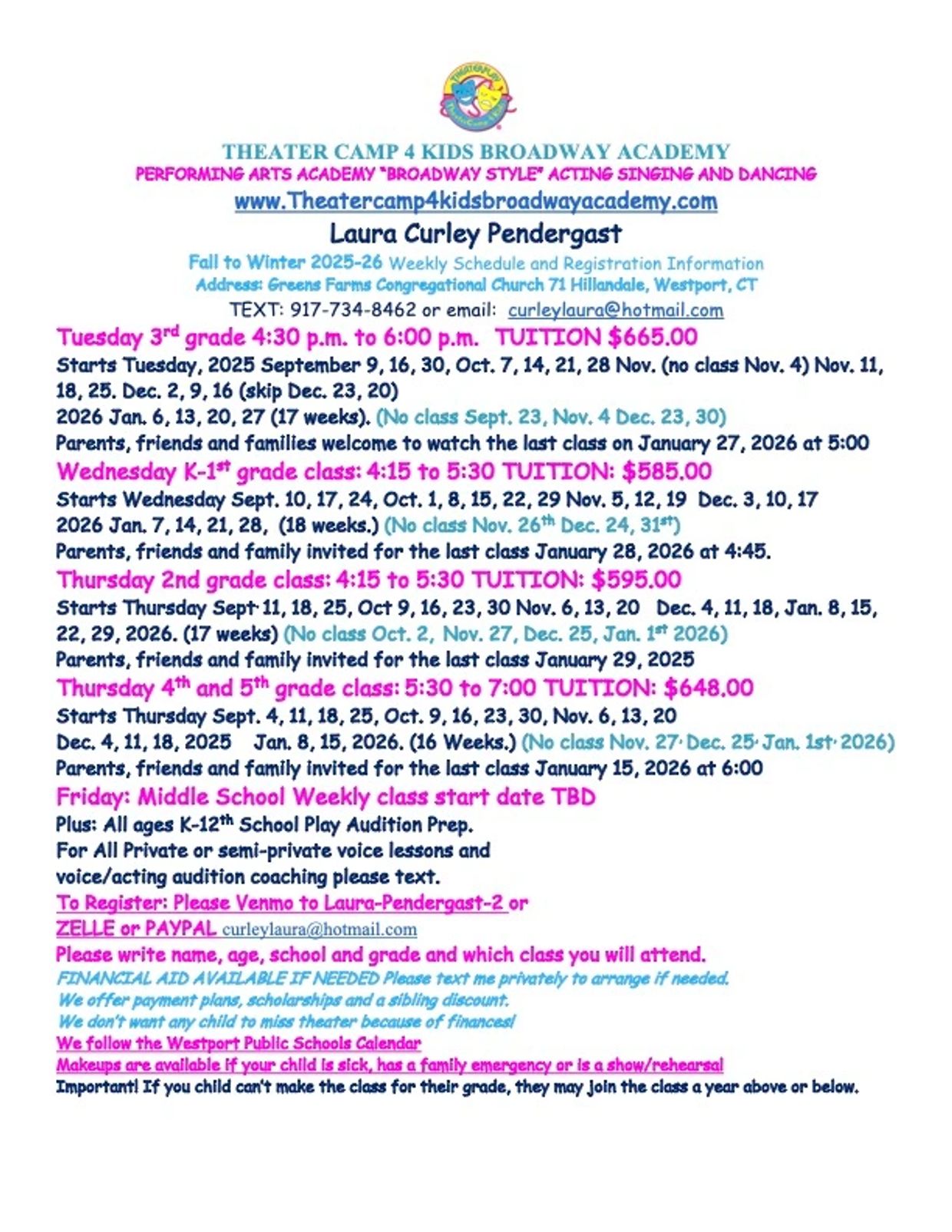 Weekly Classes! Text or email to Register! 
