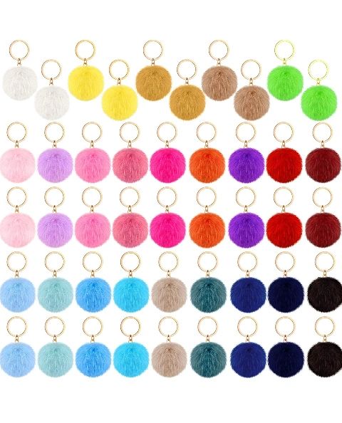 Pom Pom Keychain Faux Fur Ball Key Ring Fluffy Rabbit Faux Fur Pompom ...