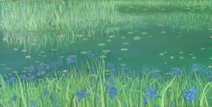 Impressionist painting of a lily pond