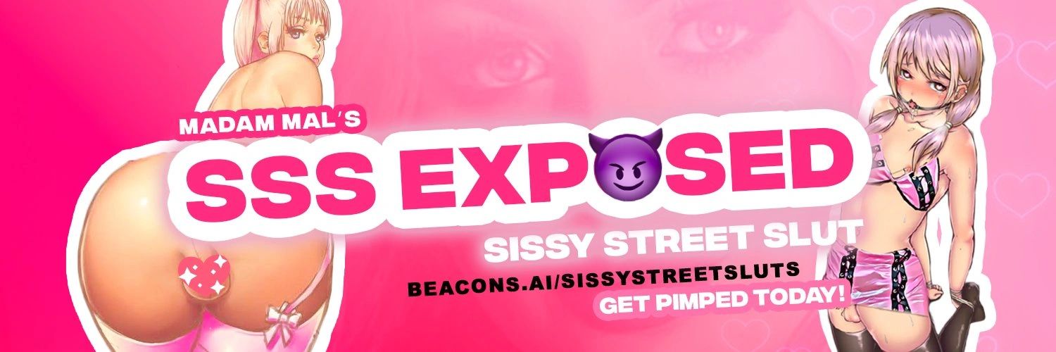 Bright pink promotional banner for Madam Mal's Sissy Street Slut with provocative anime art.