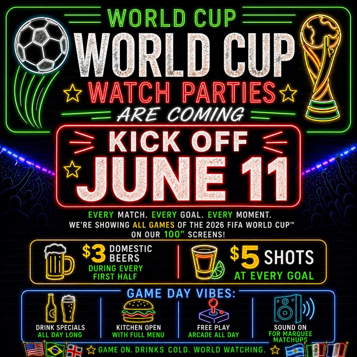 world cup watch parties - every match shown