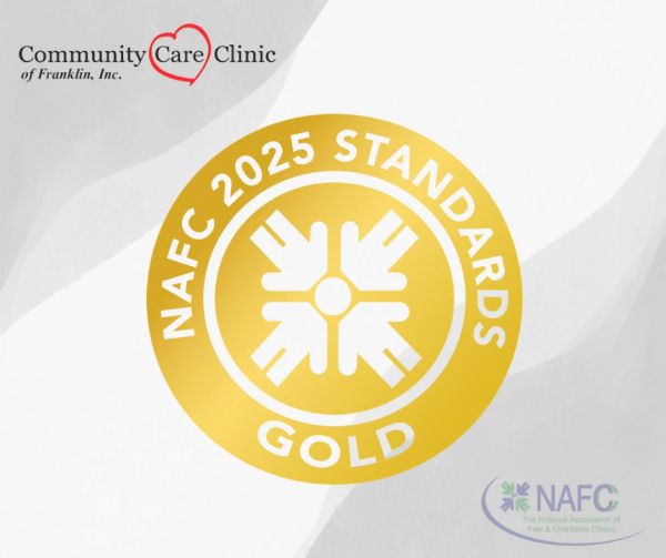 Gold standard certification badge from NAFC 2025 for Community Care Clinic.