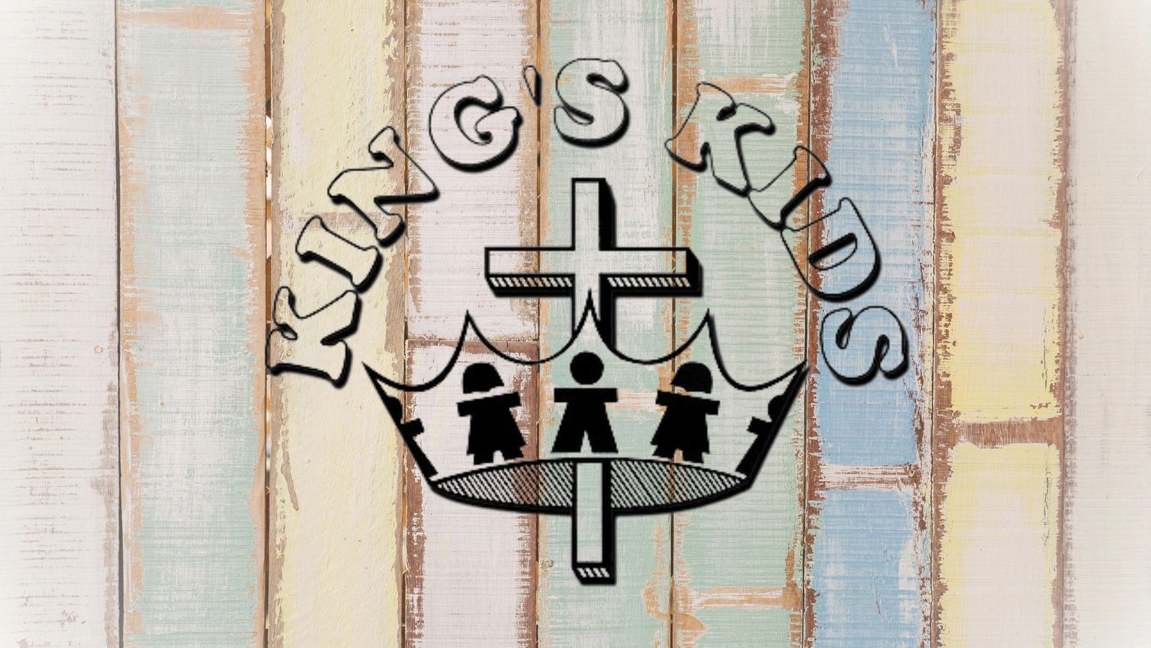 King's Kids logo with a cross and crown on pastel wood.