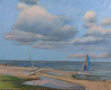 Atlantic Highlands, NJ, Hobie Cat Beach, Sailing, sailboats, clouds, skies, beaches, Jersey Shore. 