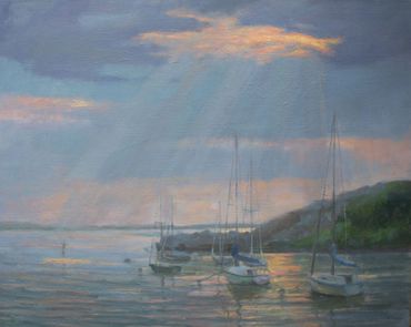Rockport harbor oil painting