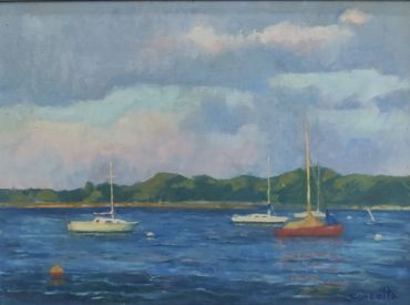 Sailboats moored oil painting, nautical oil paintiings, Marine oil paintings