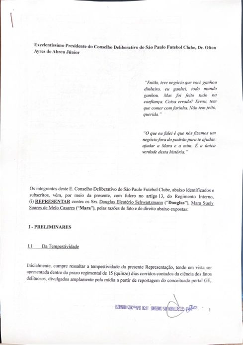 Capa da Representação Disciplinar protocolada contra Mara e Douglas em 18/12/2025