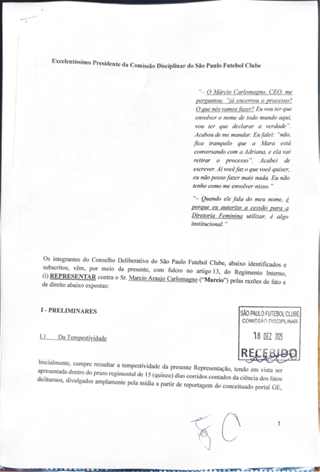 Capa da Representação Disciplinar protocolada contra Marcio Carlomagno em 18/12/2025