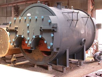 Large industrial boiler in a factory setting.