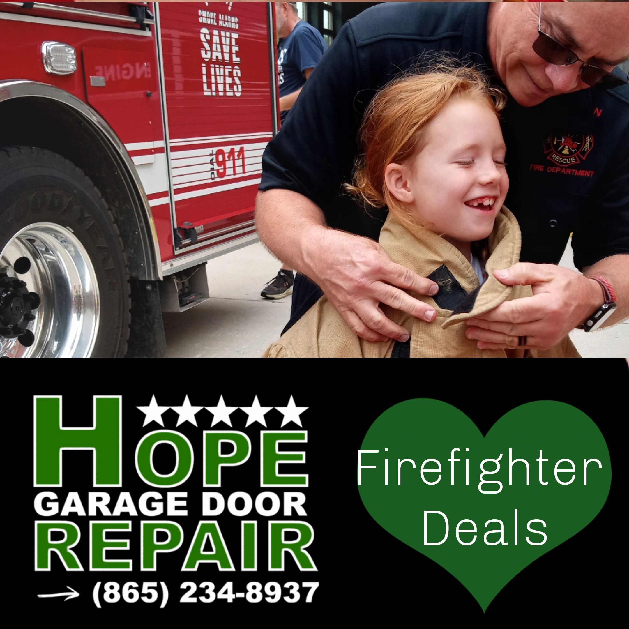 Firefighter Deals on garage door repair. From Hope Garage Door Repair