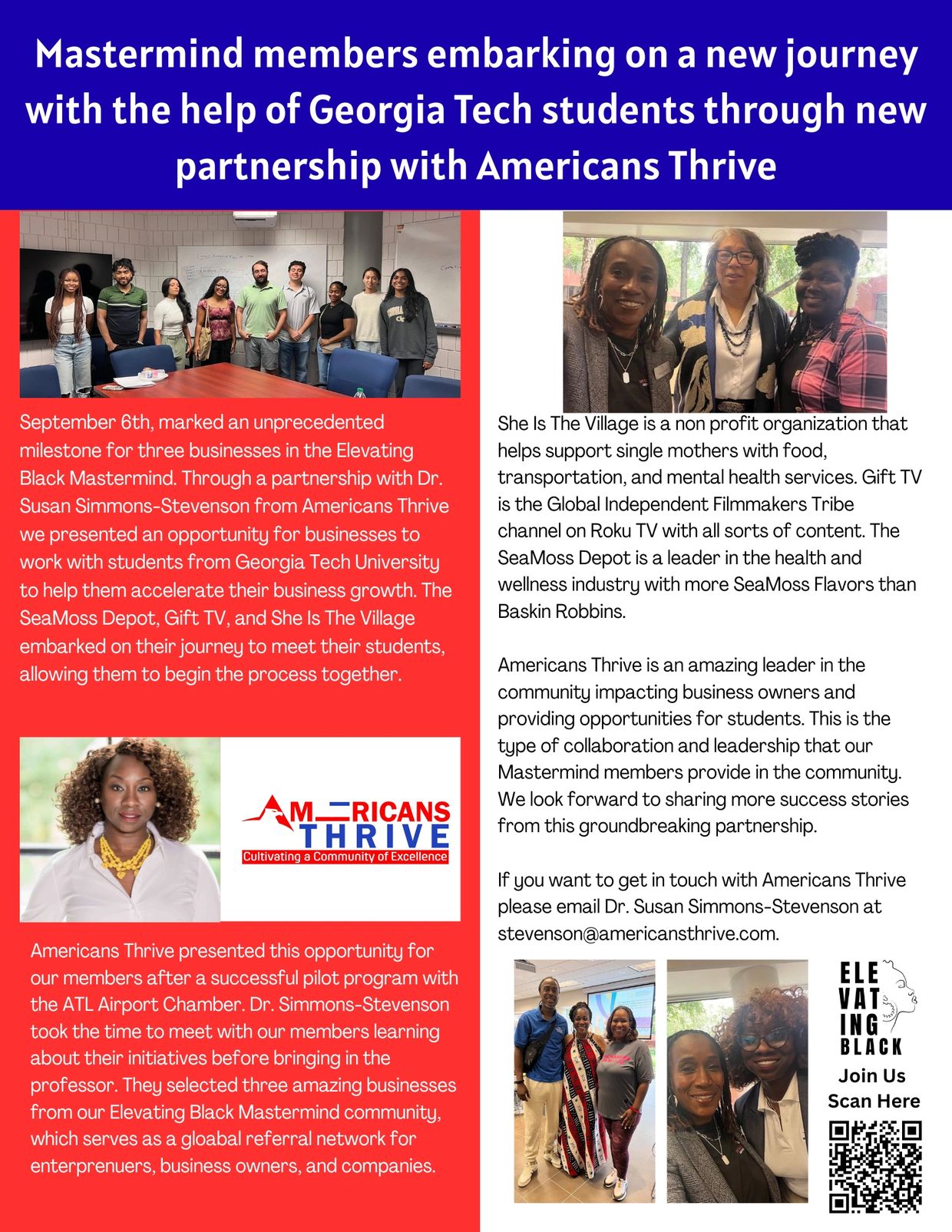 Mastermind members and Georgia Tech students partner with Americans Thrive to support business growth.